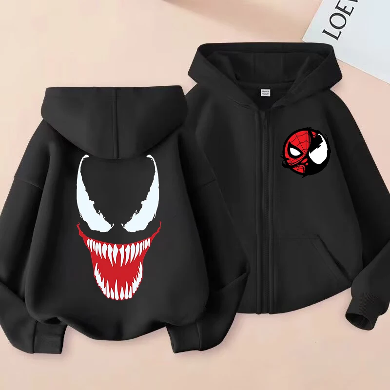 New Venom Child Zip-up Hoodie Cartoon Anime Hoodies Casual Warm Kids Boys Coat Jackets 2024 Winter Autumn Children\'s Clothing