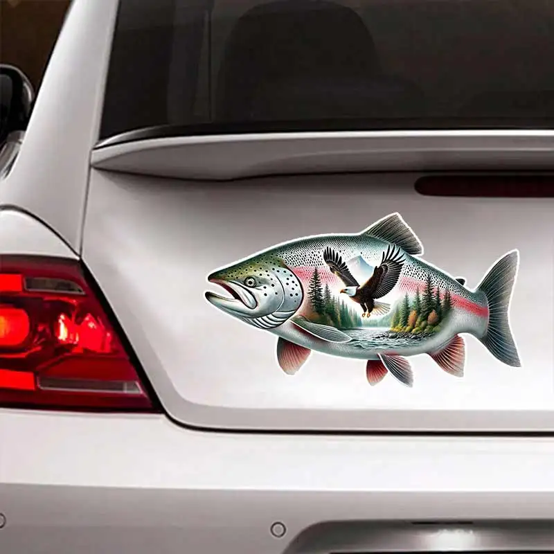 Salmon Car Stickers Decal Vinyl Detachable Waterproof Outdoor Car Bumper Window Notebook Computer Decoration Auto Parts Y379