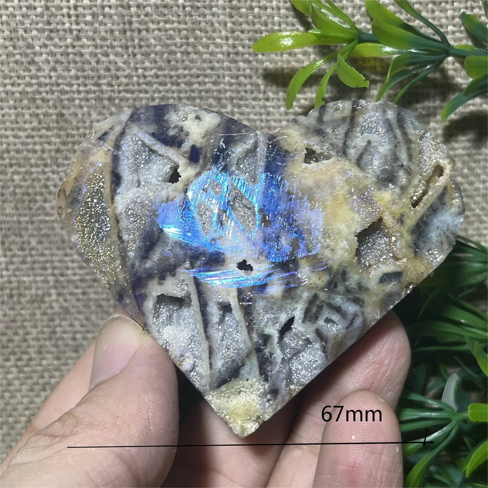 Natural Aura Druzy Sphalerite Heart Crystal Stone Quartz Geode Spiritual Reiki Minerals Healing Stripe Home Decoration