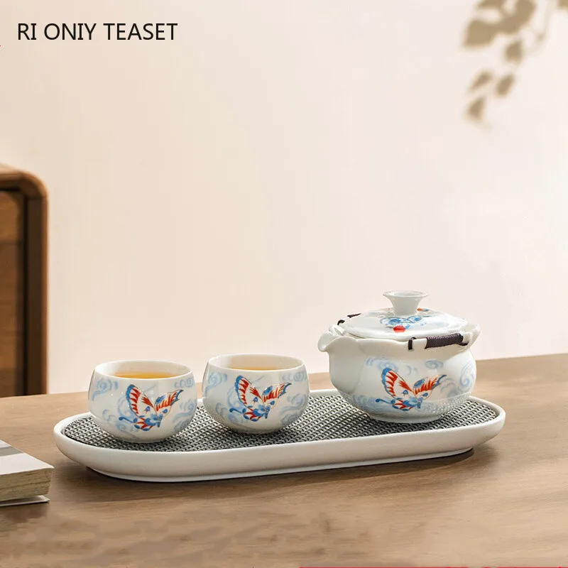 

Chinese Tradition Ceramic Tea Set Porcelain Teapot Teacup Handmade Kettle Household Tea Tray Portable Travel Teaware Storage Bag