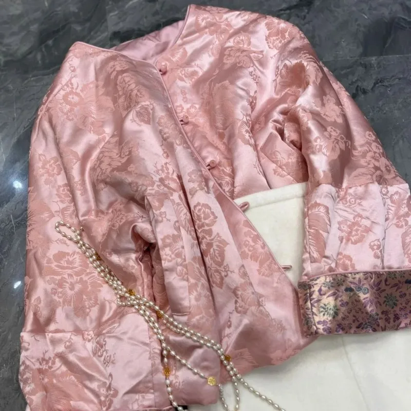 

Новинка 2025 года, осенне-зимняя куртка с принтом, женская модная элегантная однобортная куртка в китайском стиле, повседневная уличная одежда