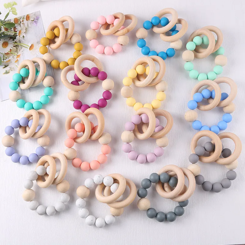 Baby Bead Bracelet Mother and Baby Products Silicone Grinding Rod Baby Wooden Ring Chew Teether Toy