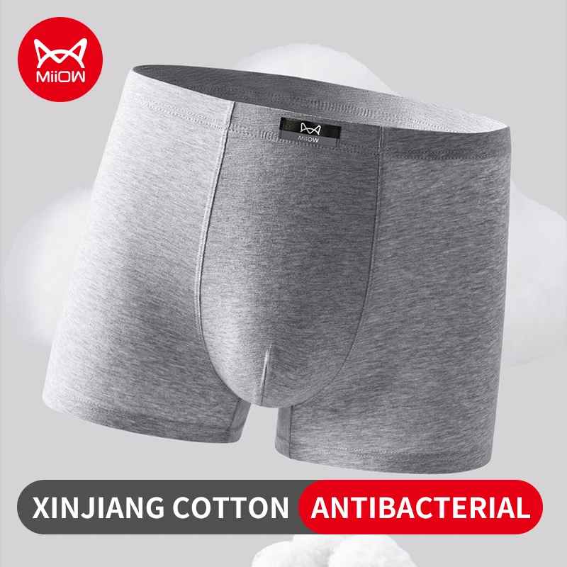 MiiOW 4Pcs Cotton Men Boxers 10A Antibacterial Crotch Men's Panties Comfortable Breathable Gray Man Underpants Mens Underwear