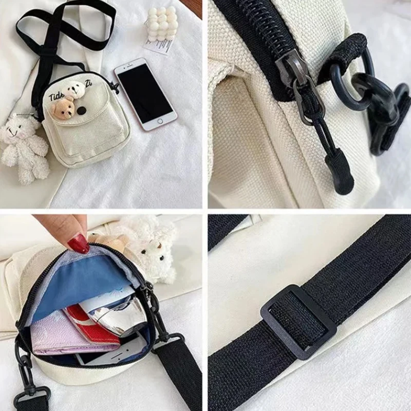 

Women's Fashion Mini Canvas Shoulder Messenger Bag Simple Street Crossbody Cute Bear Student Small Bucket Bag