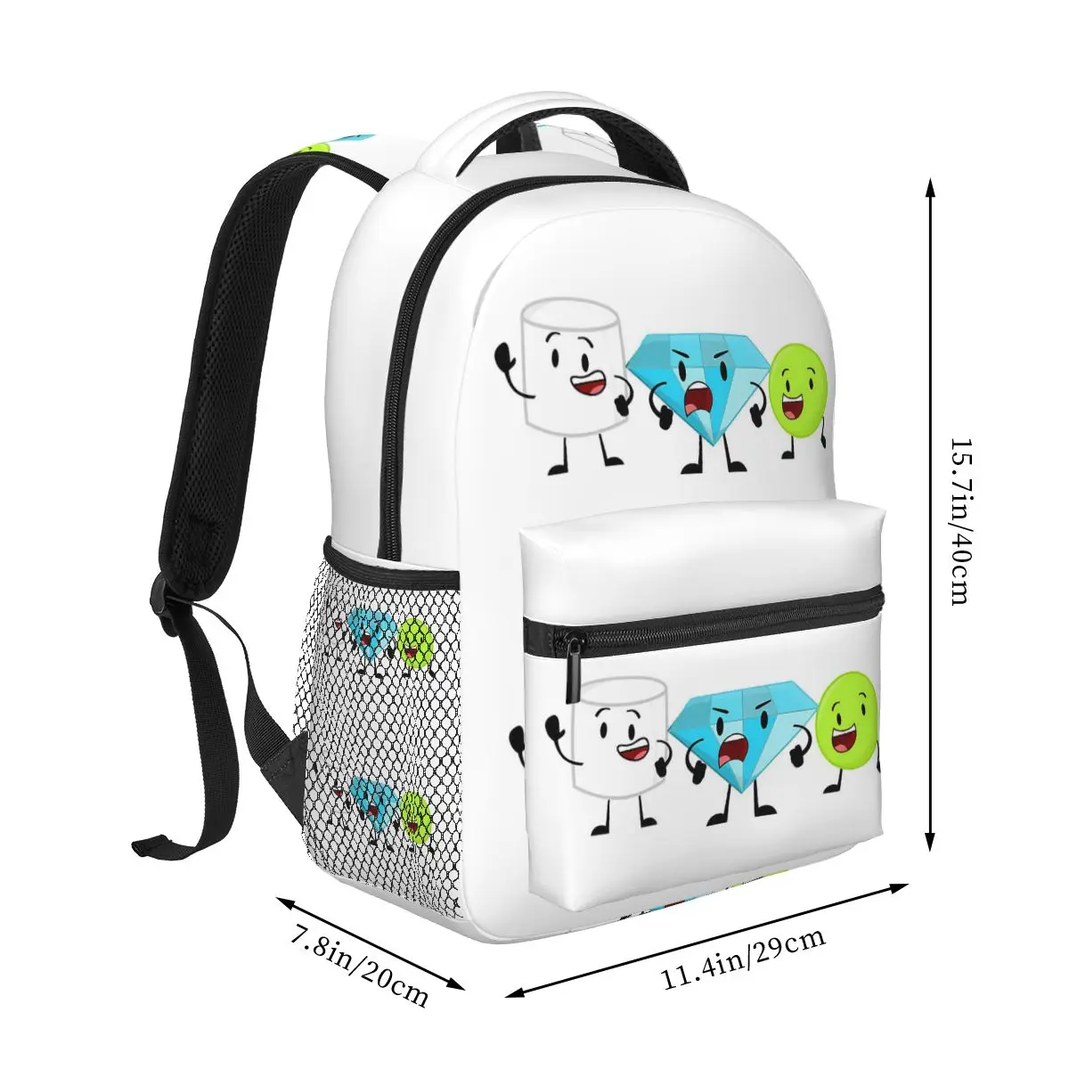BFDI Inanimate Insanity , All Characters Student Backpack Hiking Travel Daypack for Men Women Fashion Bookbag Shoulder Bags