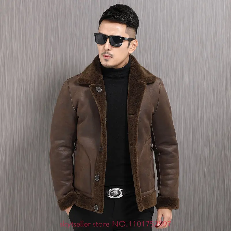 

2022 Winter New Real Fur Woolen Coat Men Double Sided Button Fashion Casual Jacket Outwear Thickening Plus Size Overcoat A34