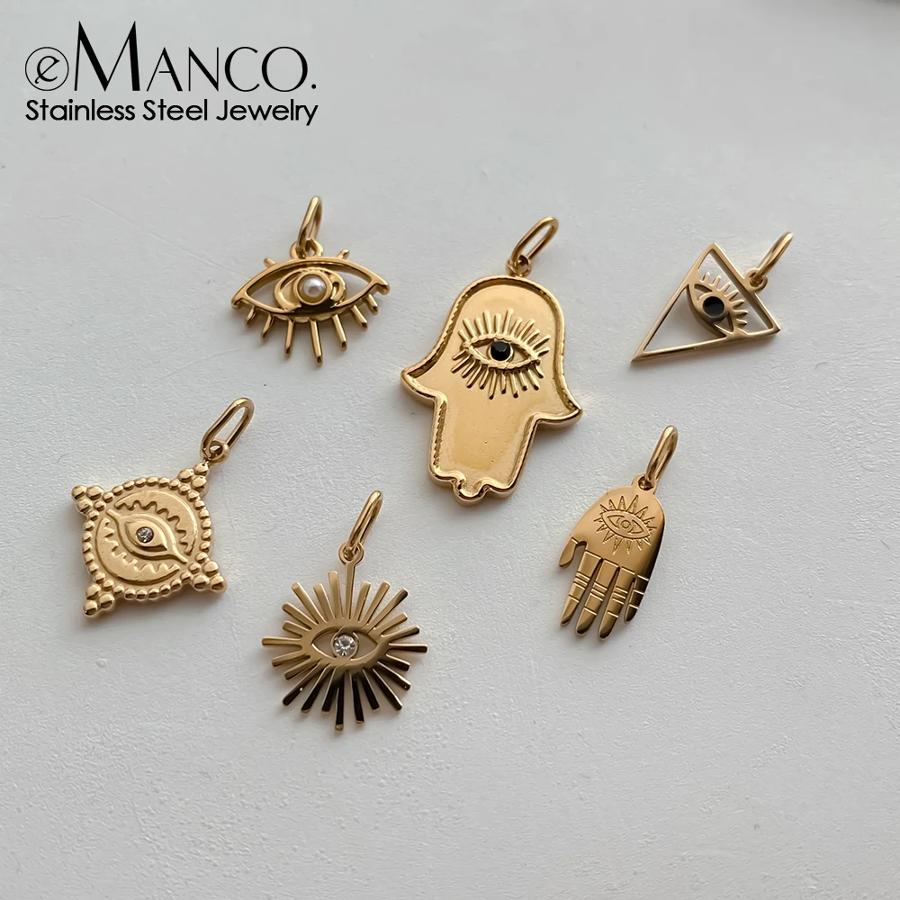 EMANCO Stainless Steel Evil Eye Round Faux Pearl Charm Handmade Necklace Bracelet DIY Jewelry Making Accessories