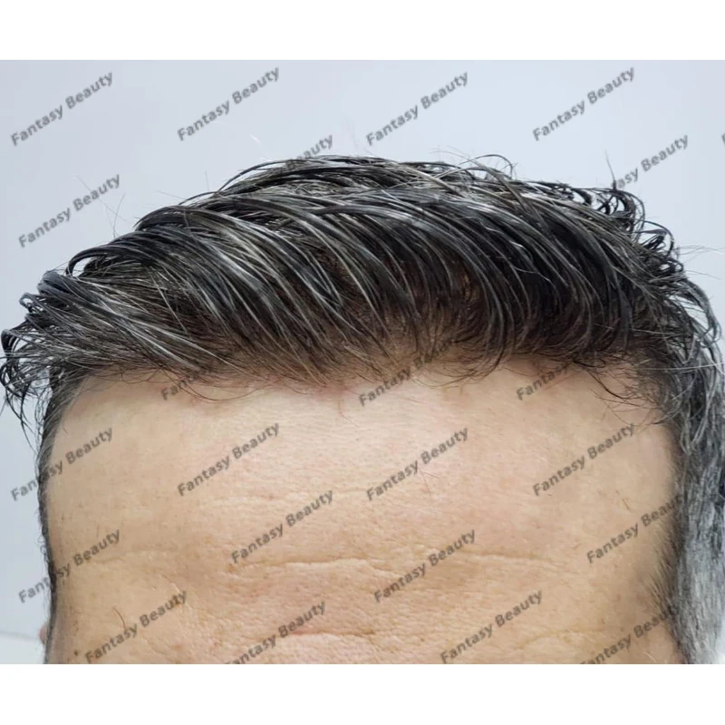 

Super Natural Hairline Men Human Hair Toupee Breathable Ultra Thin Skin Vlooped 0.06mm Base Men Hair Prosthesis Capillary System