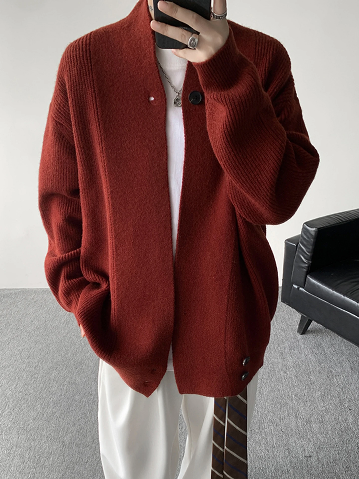 

Свободный вязаный открытый кардиган, мужской осенне-зимний модный брендовый свитер Haome Lazy High Sensation большого размера Jaet