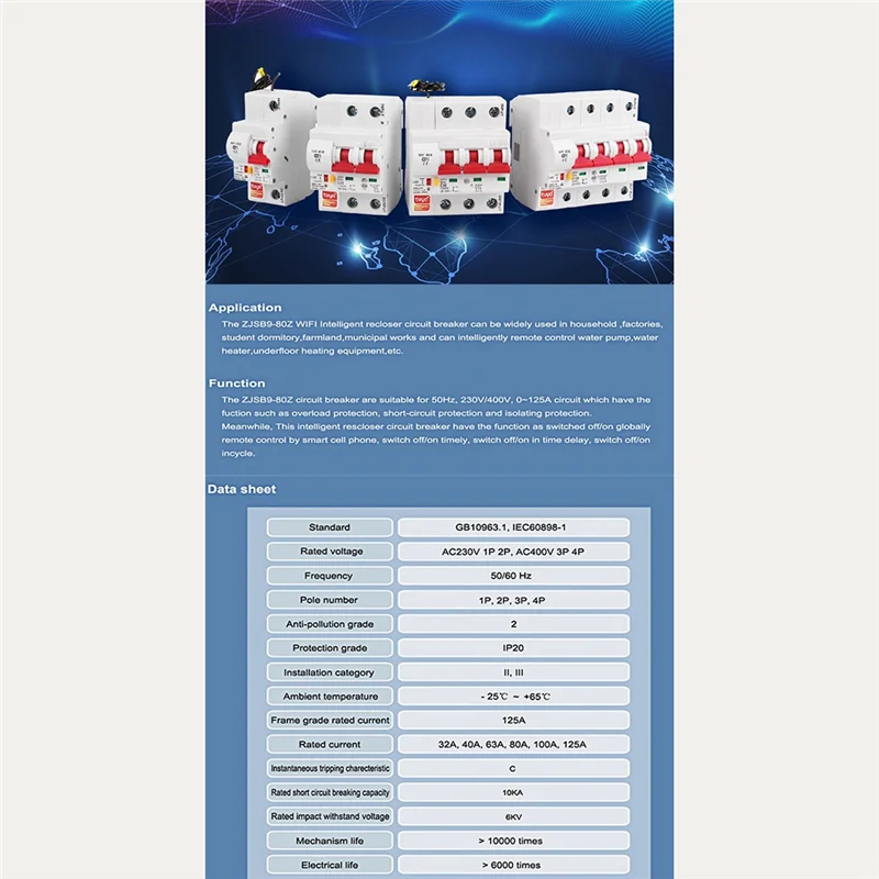 A29F-1 Piece 80A Wifi Smart Circuit Breaker Automatic Switch Overload Short Circuit Protection (4P)