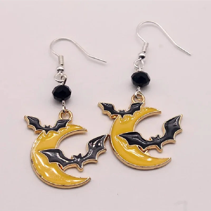 Gothic Halloween Bat Moon Enamel Spooky Earrings Alternative Minimal Statement Grunge Jewelry Witchy Gift Goth Women Gift New