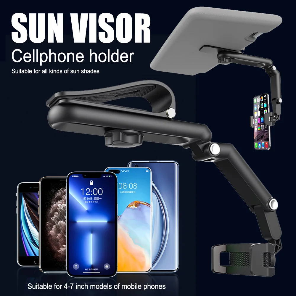 Sun Visor Phone Holder for Car Multifunctional 360° Rotating Sun Visor Cell Phone Holder with IPhone/Samsung/Android