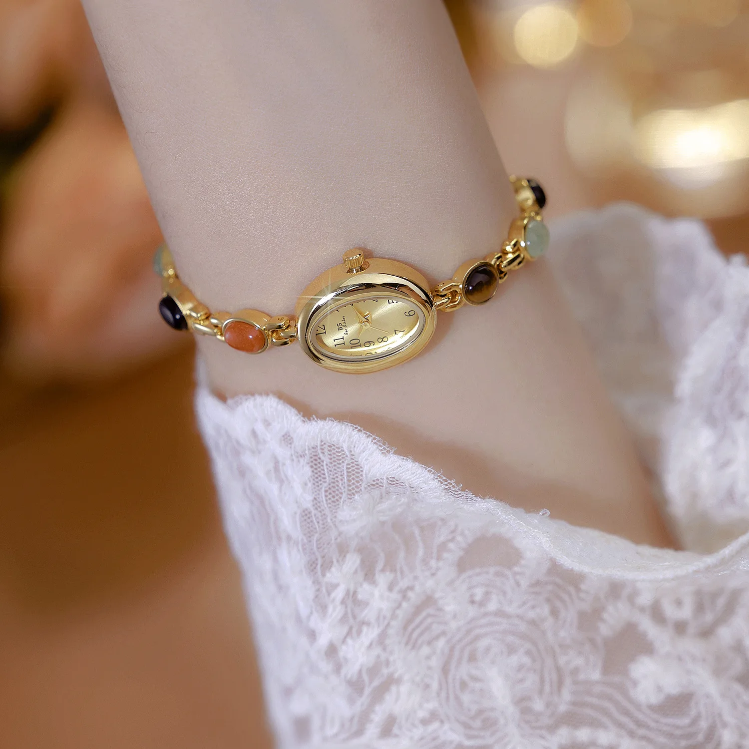 BS женские часы брендовые оригинальные новые 2025 натуральный цвет нефритовый браслет кварцевые женские наручные часы овальный маленький циферблат модные деловые часы