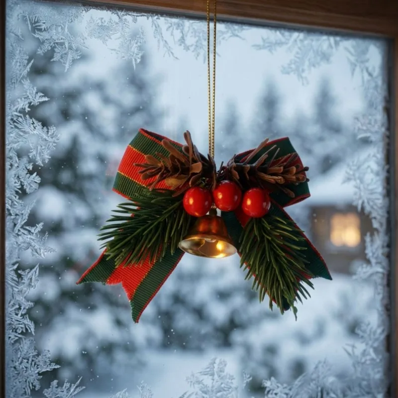 30/1x Mini Christmas Bowknot Bells Pinecone Red Berries Ornament Xmas Tree Gift Box Bells Home Holiday Party DIY Decor Pendents view 5