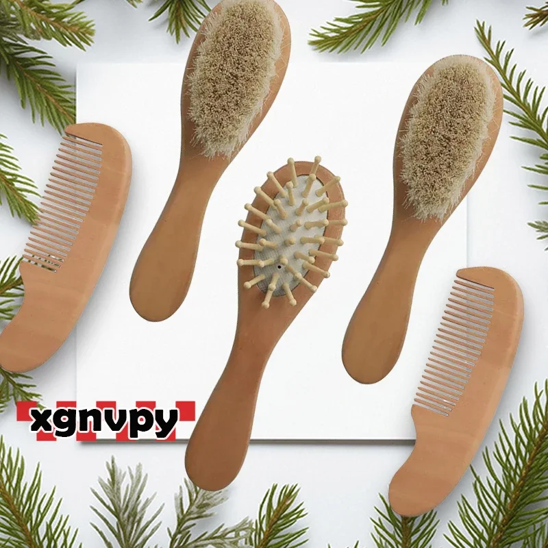 xgnvpy Baby Natural Wooden Soft Wool Hair Brush Head Comb Infant Massager Portable Bath Brush for Kids