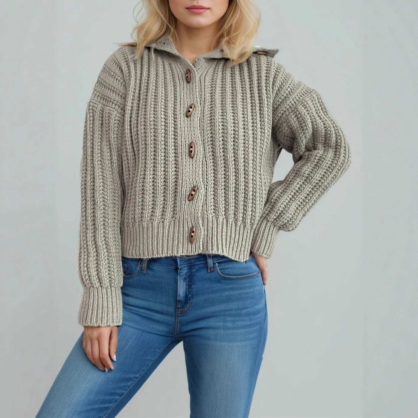 2025 Autumn Winter New Vintage Knitted Cardigan Turn-down Collar Casual Horn Button Fashion Unique Sweater Coat