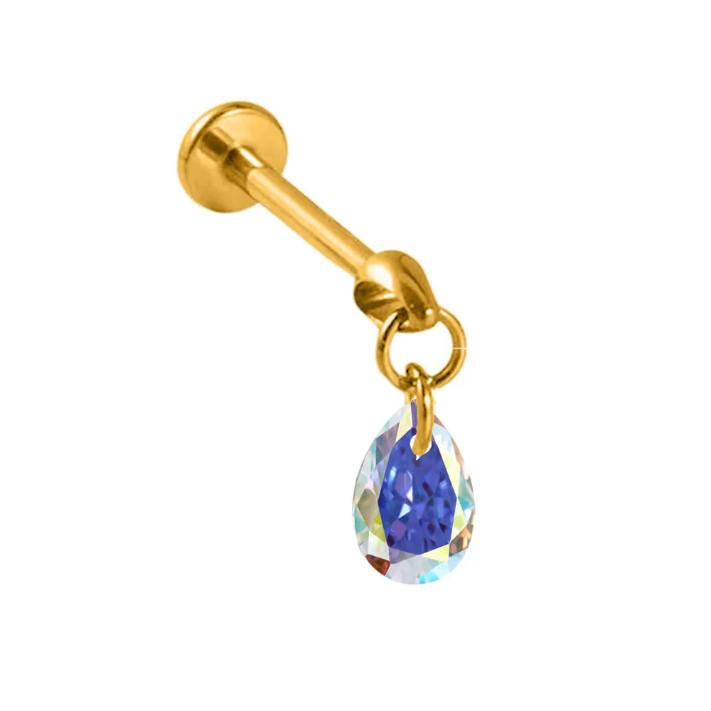 ASTM F136 G23 Titanium Bullet Head Threadless Piercing Teardrop CZ Pin Push in Lip Stud Drop Daith Conch Earring 16G 18G 20G