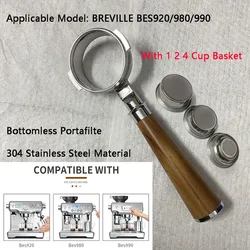58mm Bottomless Portafilter With 1 2 4 Cup Basket For Breville BES920/980/990 Stainless Steel Naked Coffee Handle Barista Tools