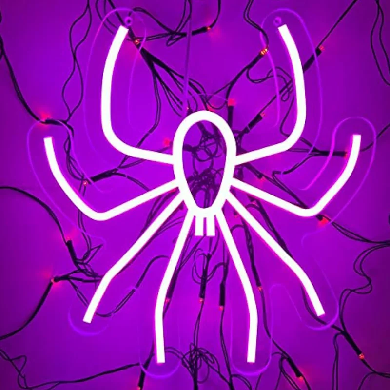 

Halloween Spider Neon Sign Decor Purple LED Spider Shape Neon Wall Decor For Bedroom Bar Christmas Birthday Party Supply