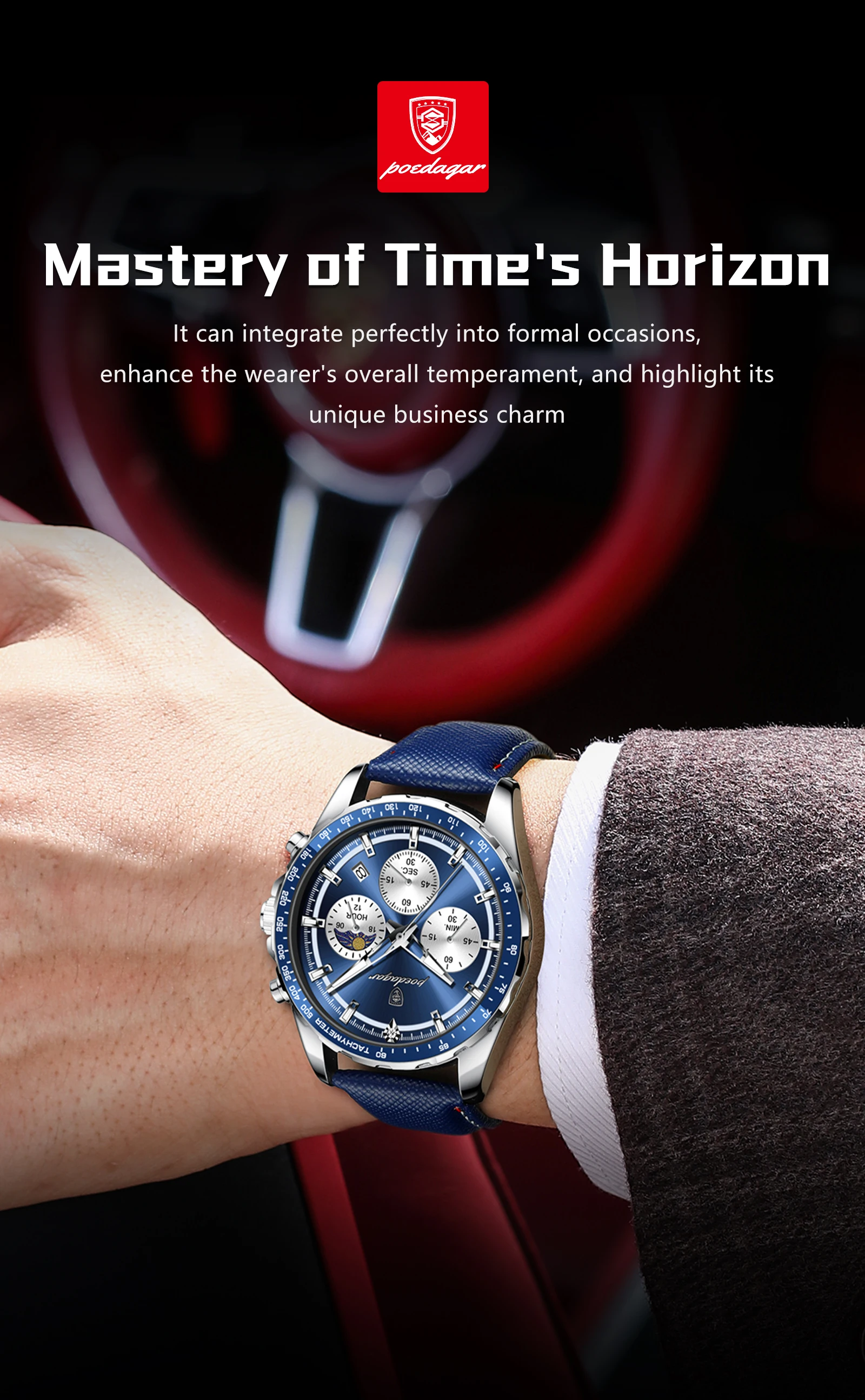POEDAGAR Original Man Wristwatch Luminous Waterproof Chronograph Date Men Clock Leather Quartz Fashion Sport Men's Watches Reloj Sd951a55f88204ae9bfd9023246c0337c7