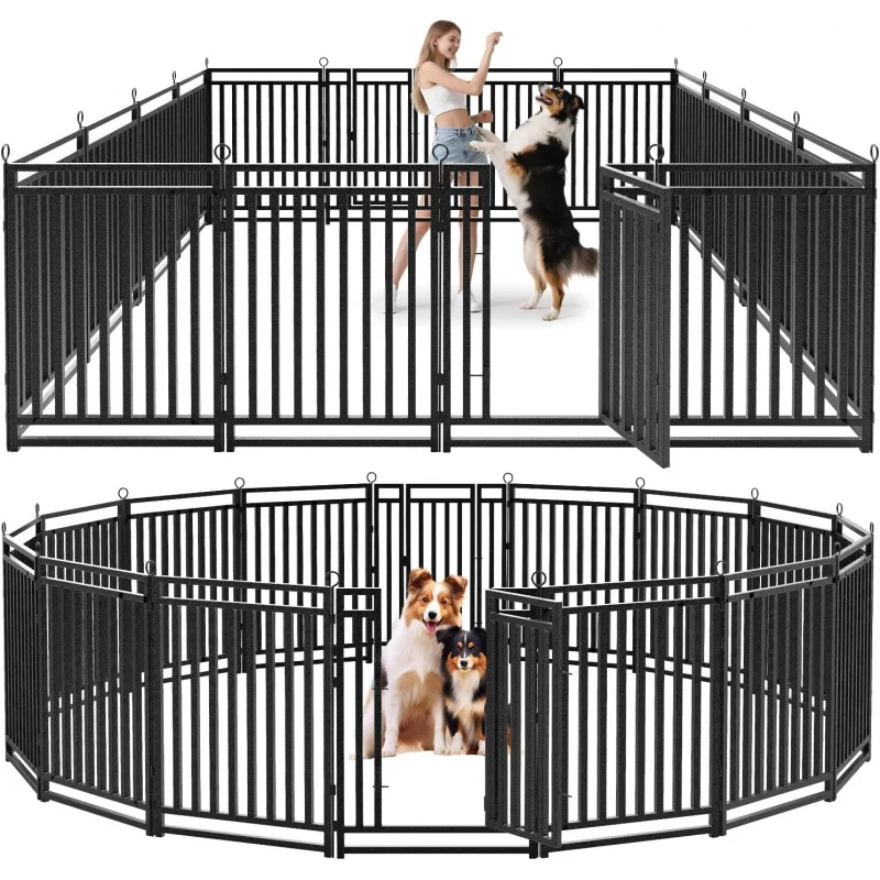

40in 24 Panels Metal Dog Playpen, Black-Silver Indoor Outdoor Pet Pen Large Medium Small Dogs, Yard, Camping, RV