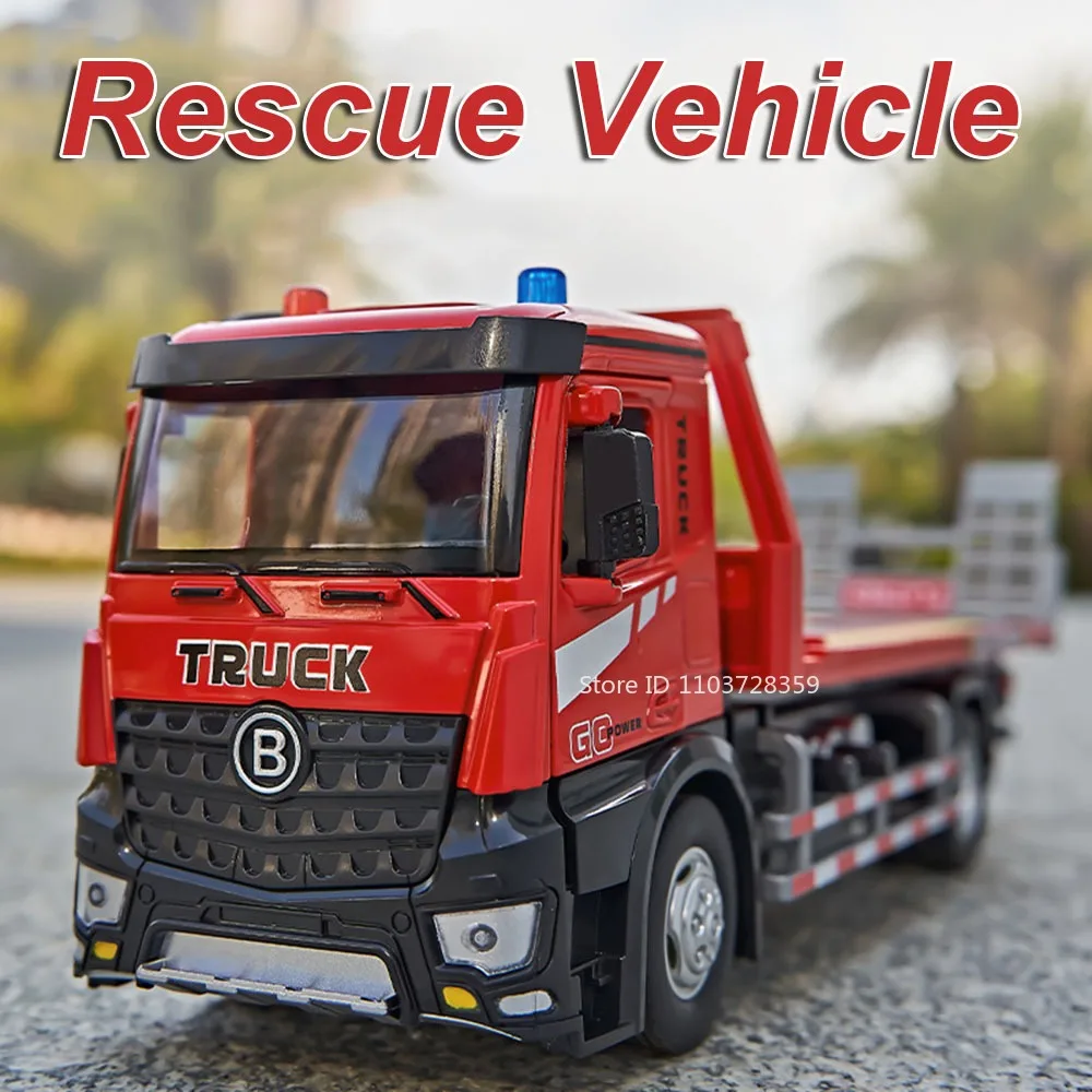 

1:24 Electric Police Trailer Model Toy Cars Metal Diecast Sound Light Doors Opened Pull Back Engineering Vehicles for Kids Gifts
