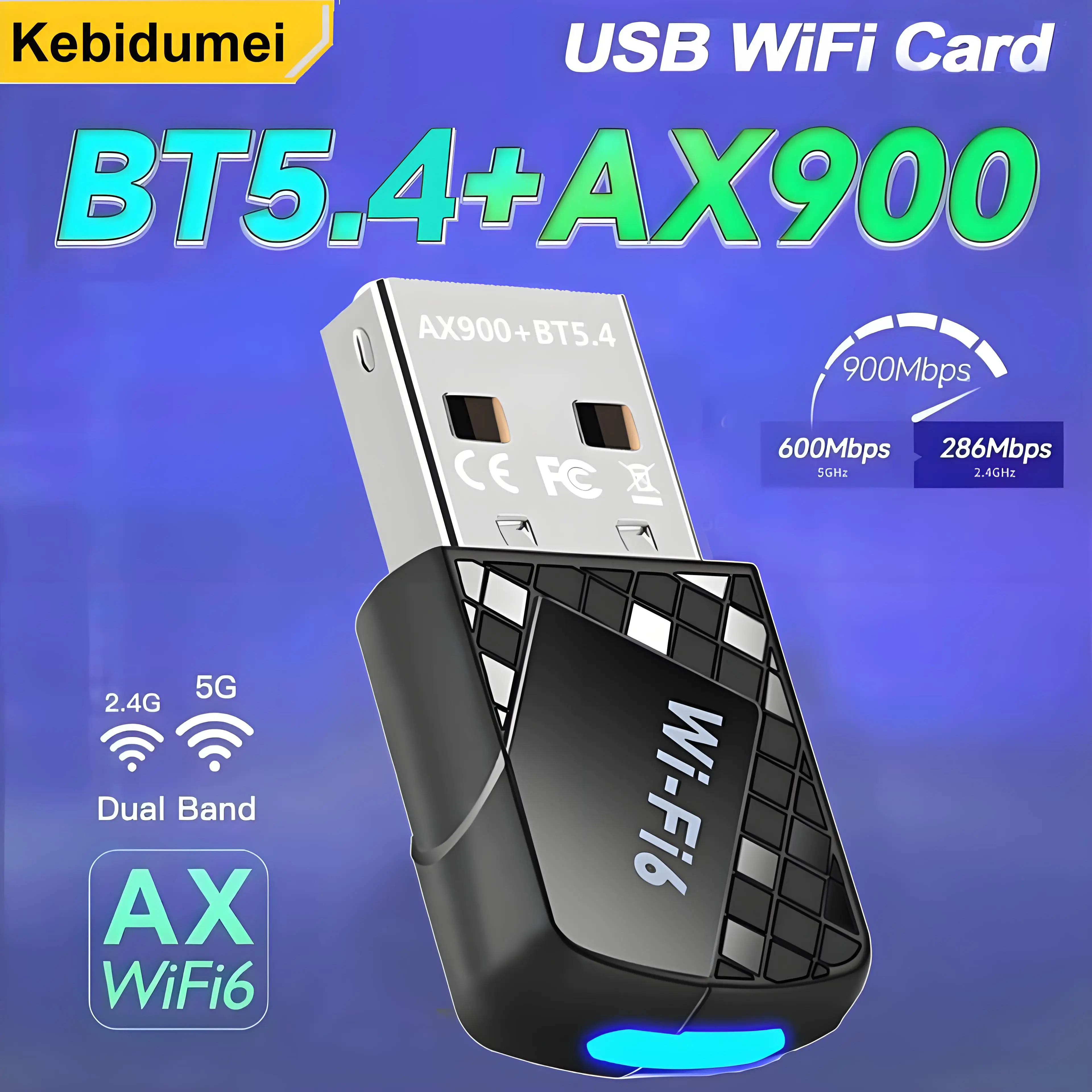 900 Mbit/s Netzwerkkarte 2 in1 Bluetooth 5.4 WiFi 6 Adapter Drahtlose Netzwerkkarte USB Dongle 2,4 G 5G Dual Band Adapter für PC Laptop