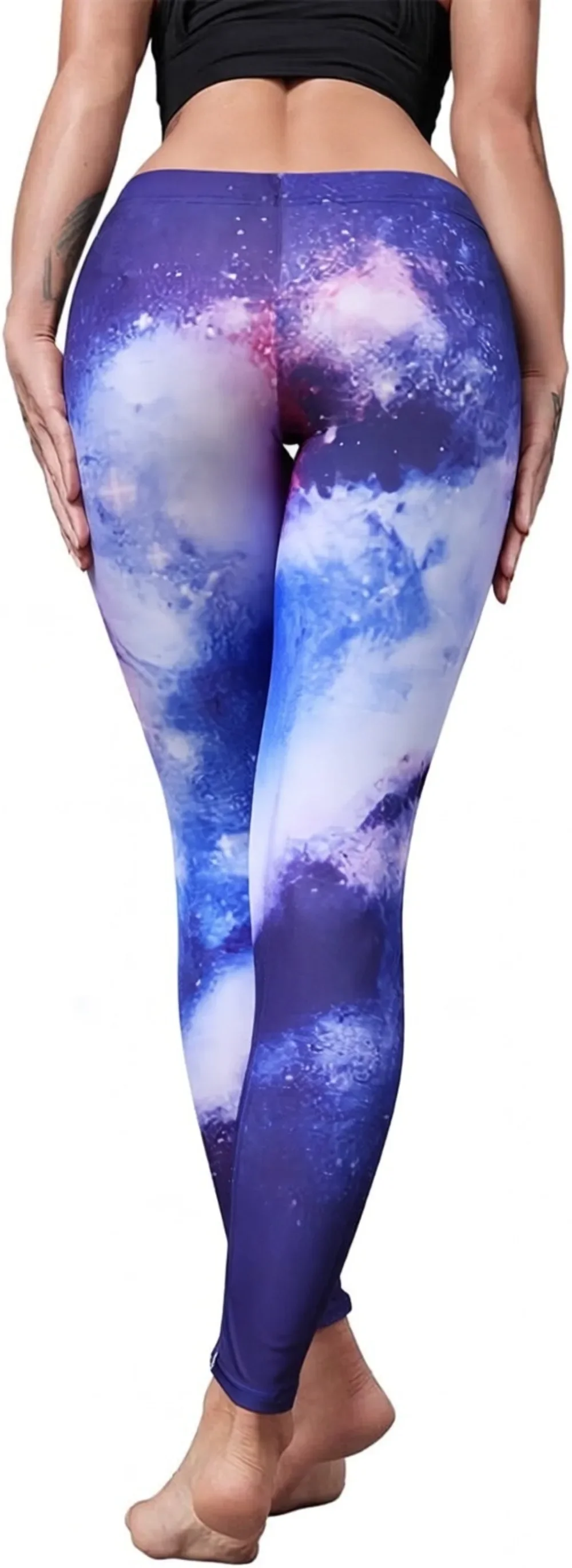 Damen-Leggings „Cosmic Galaxy“ mit Weltraum-Print, Stretch, schmale Passform, lässige Activewear-Strumpfhose – Detail 3