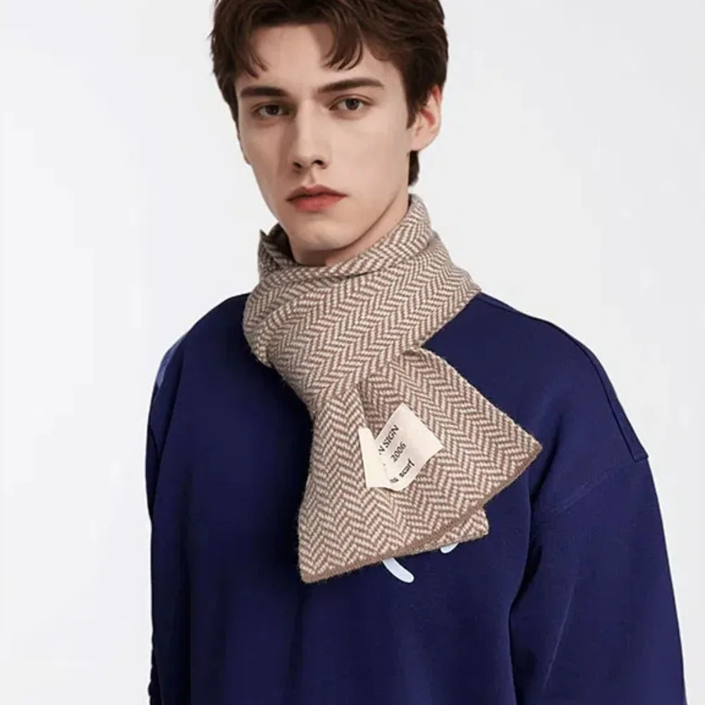 

Label Acrylic Fibres Twill Knitted Scarf Warmer Soft Contrast Colored Thick Shawl Stole Long Men Thick Shawl Winter
