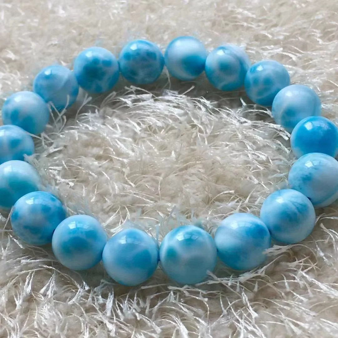 Genuine Natural Blue Ice Larimar Round Beads Top Quality  Larimar 10-16mm Water Pattern Women Man Stretch Bracelet