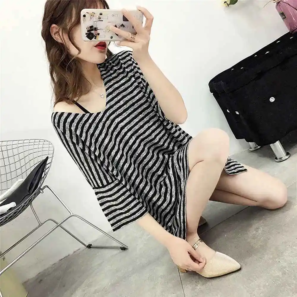 Plus Size 5XL 150kg Women Summer Striped Tshirt O Neck Short Sleeve T Shirt Loose Oversized Tops for Women Tees