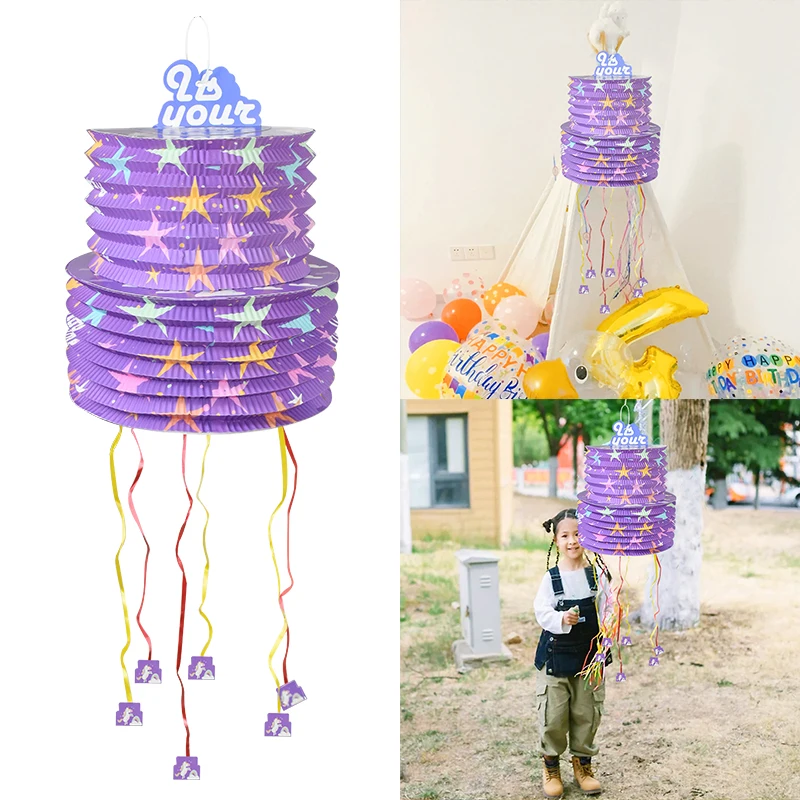 Happy Birthday Pinata for Boys & Girls Party Game Props Pull Line Filling Candy Activity Birthday Party Decoration
