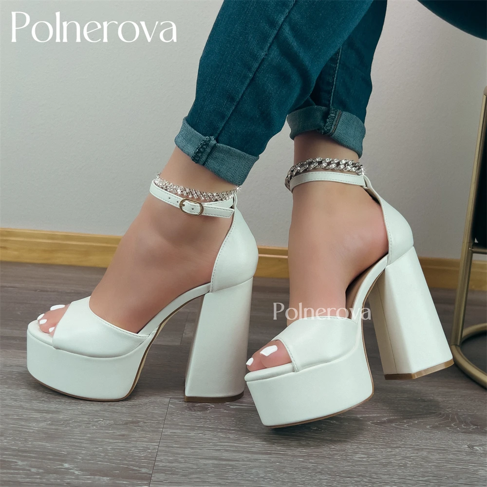 

Peep Toe Platform Chunky Heel Sandals Concise Design Buckle Summer High Heels for Women Solid Color Custom Large Size Sandal New