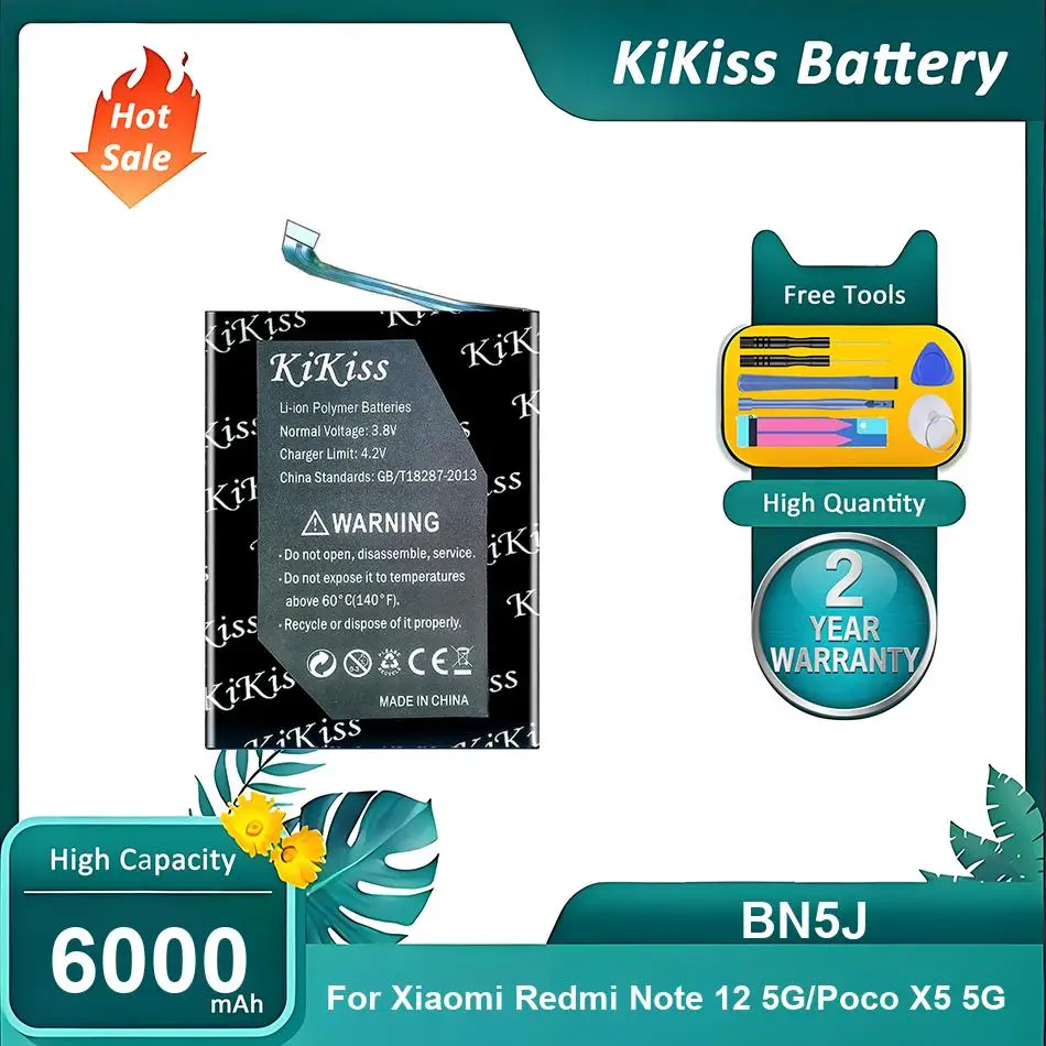 

KiKiss Battery For Xiaomi Redmi Note 12 5G/Poco X5 5G,BN5J,6000mAh