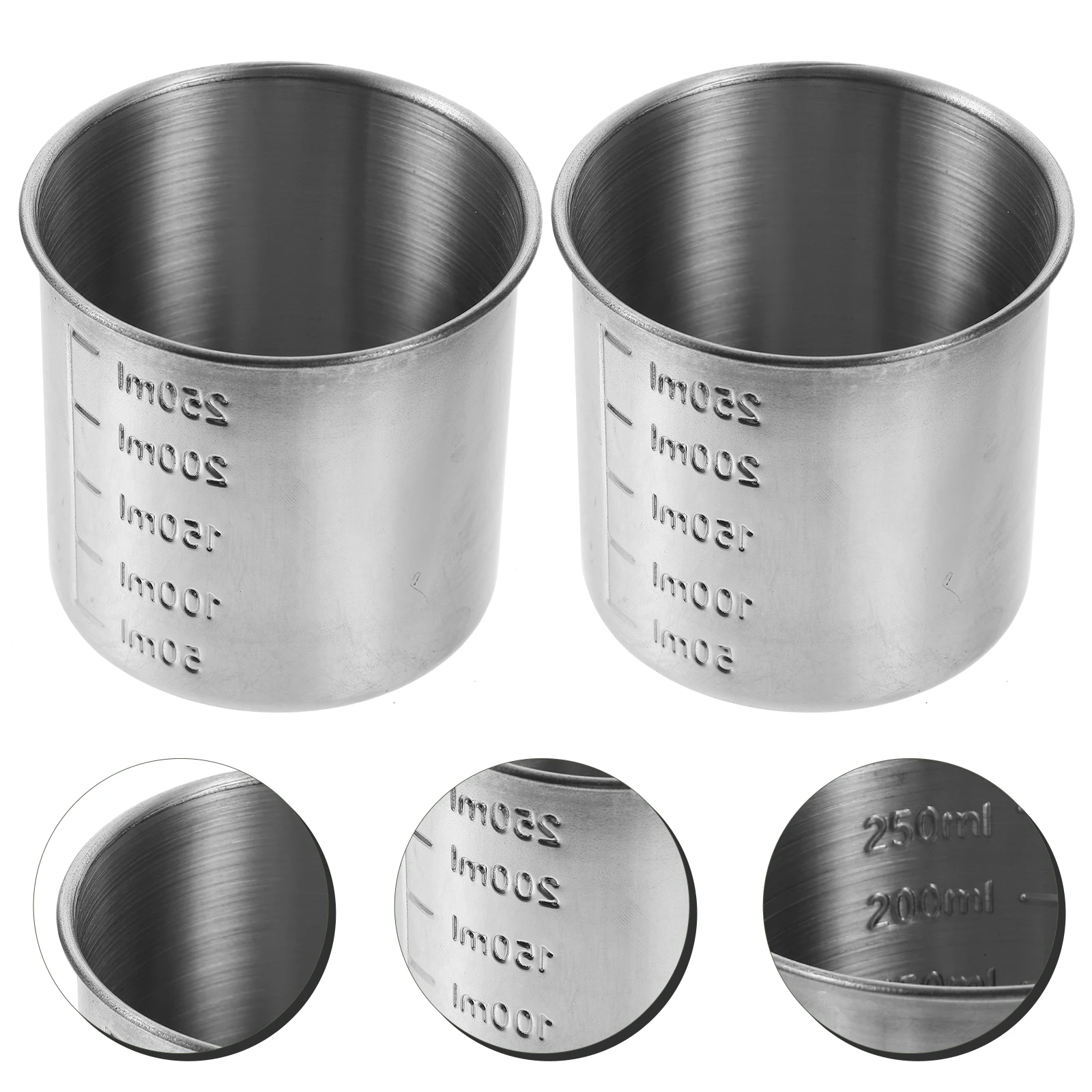 

2pcs Stainless Steel Measuring Cup Graduated Scaled Lightweight Portable Kitchen Tool Food Grade Rustproof Ergonomic Handle