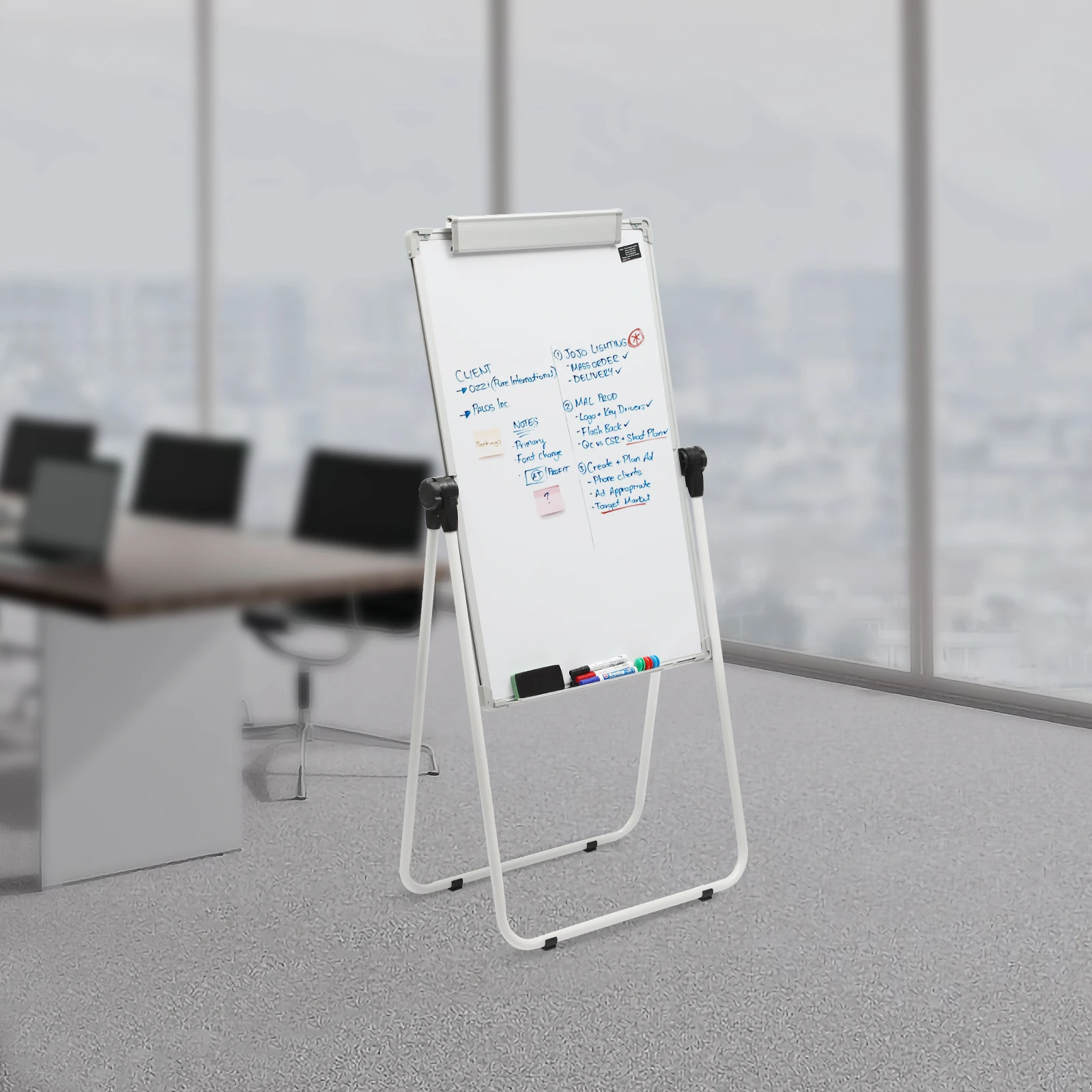 Wit aluminiumlegering 36x24 inch dubbelzijdig whiteboard 360 °   Roterende verstelbare beugel Mobiel onderwijsdemonstratiebord