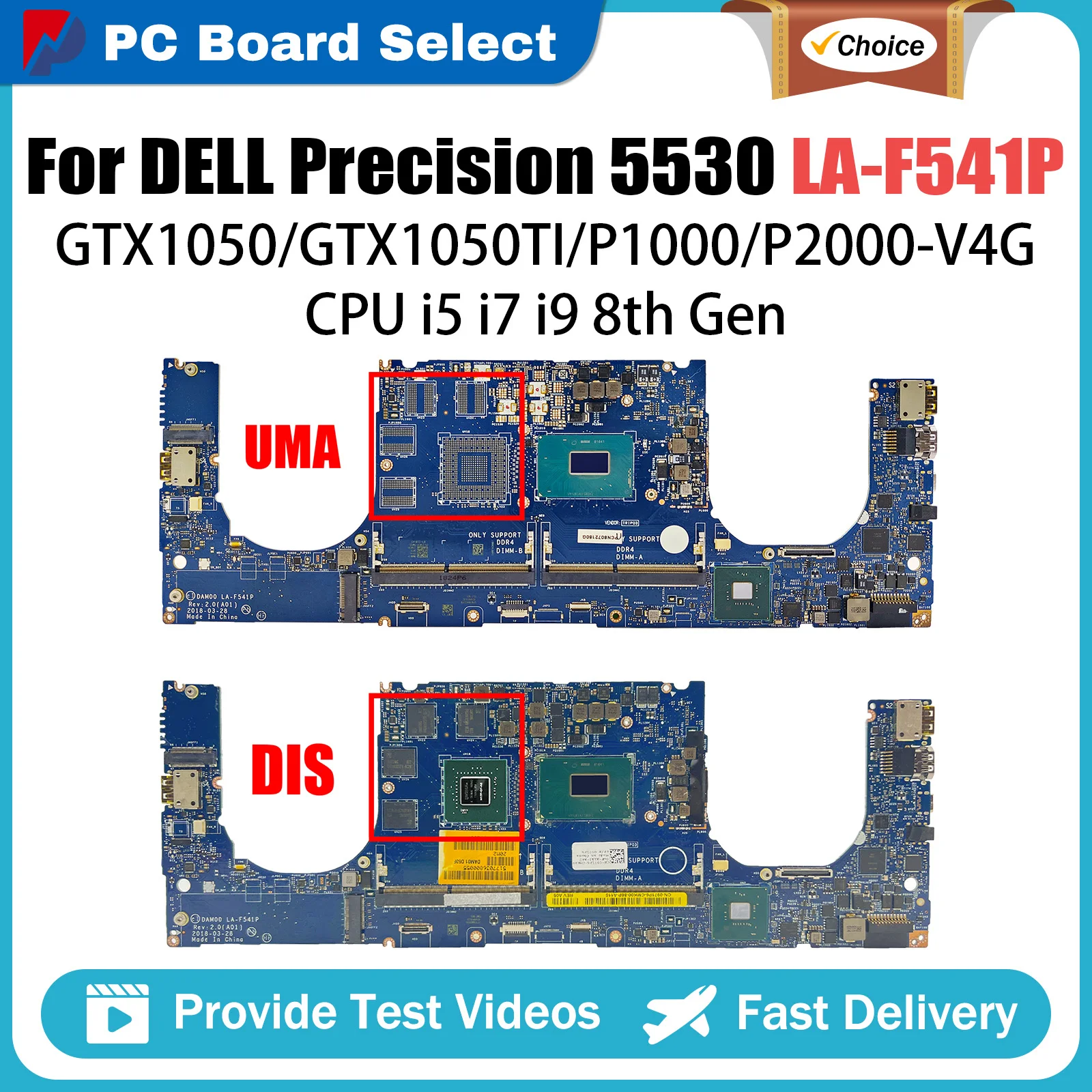 

For DELL Original LA-F541P Mainboard 0YWFR1 Laptop Motherboard XPS 15 9570 Precision 5530 i3 i5 i7 100% Tested