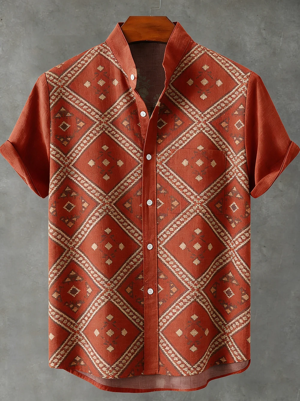 

Men's new summer short-sleeved lapel shirt orange red natural abstract print shirt men's Hawaiian vacation social casual shirt