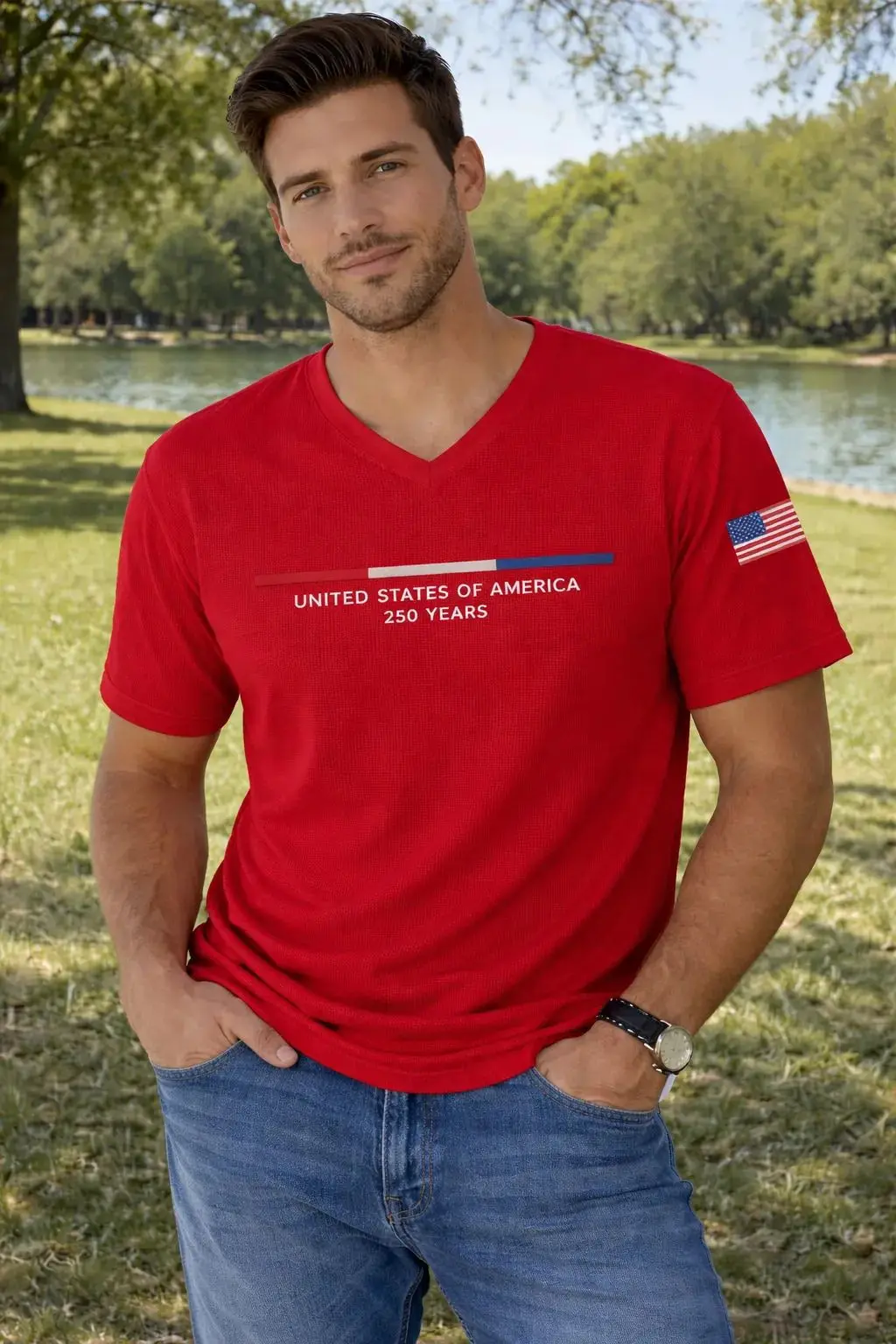Retro Style Men's Short Sleeve 250th Anniversary Of America T-shirts USA Graphic V-neck Streetwear Tshirt 3d Prited T-shirts