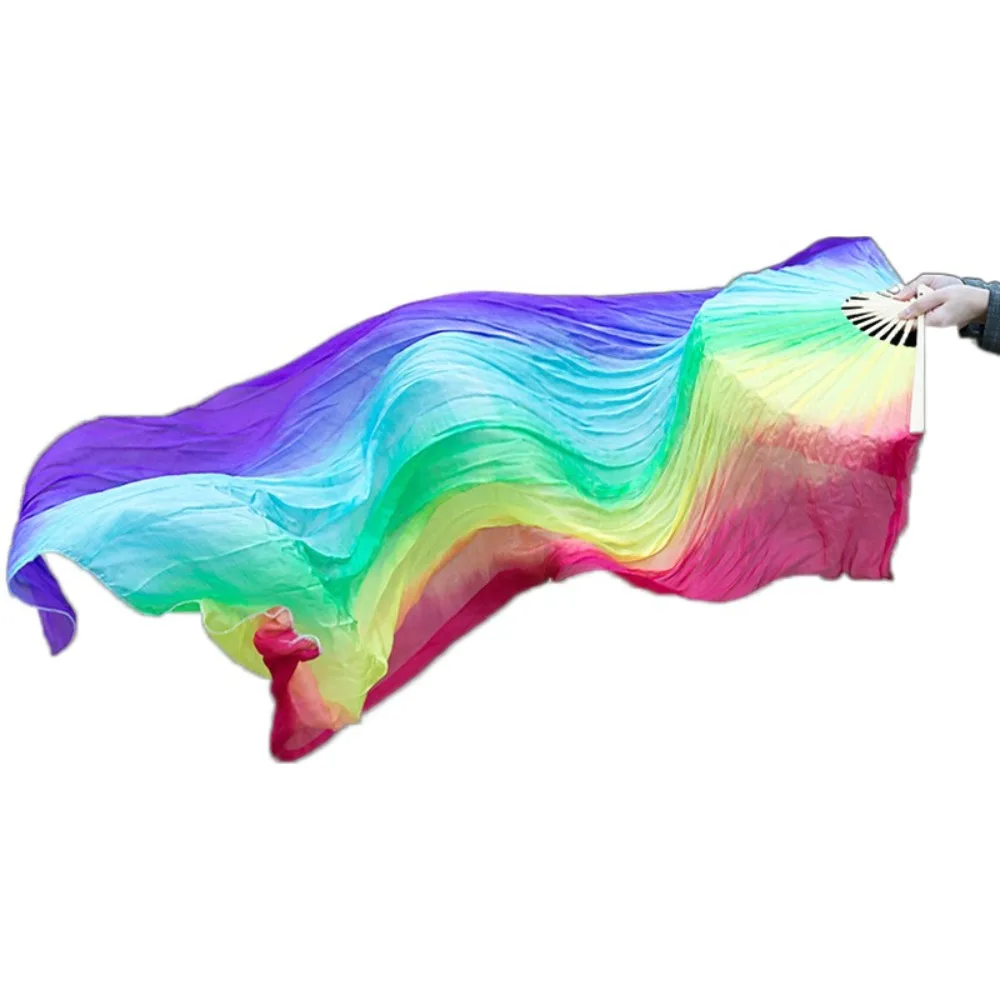 

Exquisite 150cm Belly Dancing Fan Imitation Silk Gradient Color Dance Long Fan Chinese Style Bamboo Yangko Dance Props Women