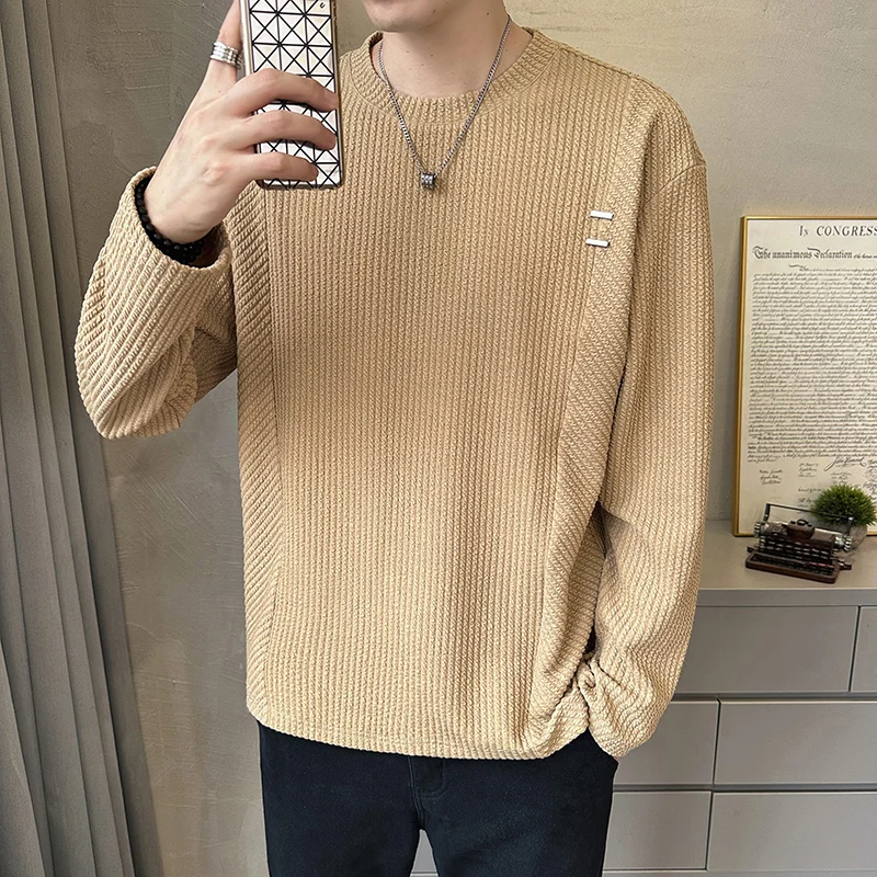 Autumn Men's Fashion Casual Round-neck Korean-style Long-sleeved T-shirt Base Layer Shirt