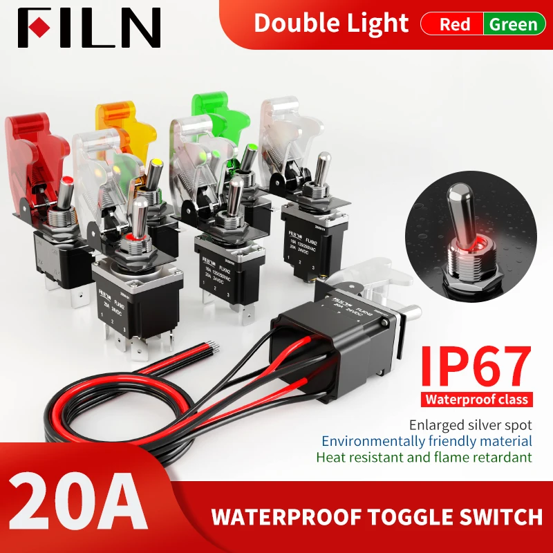 

FILN 20A 12V 24V 110V-220V Power rocker toggle switch waterproof cover two color led SPDT DPST DPDT Toggle Switch