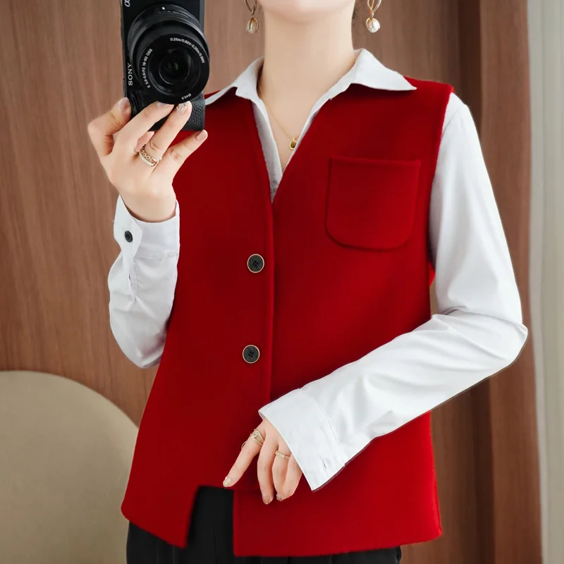 Ladies' 100% Cashmere Thick Double-Sided V-neck Vest jacket, Classic Multifunctional And Fashionable, Suitable for Business