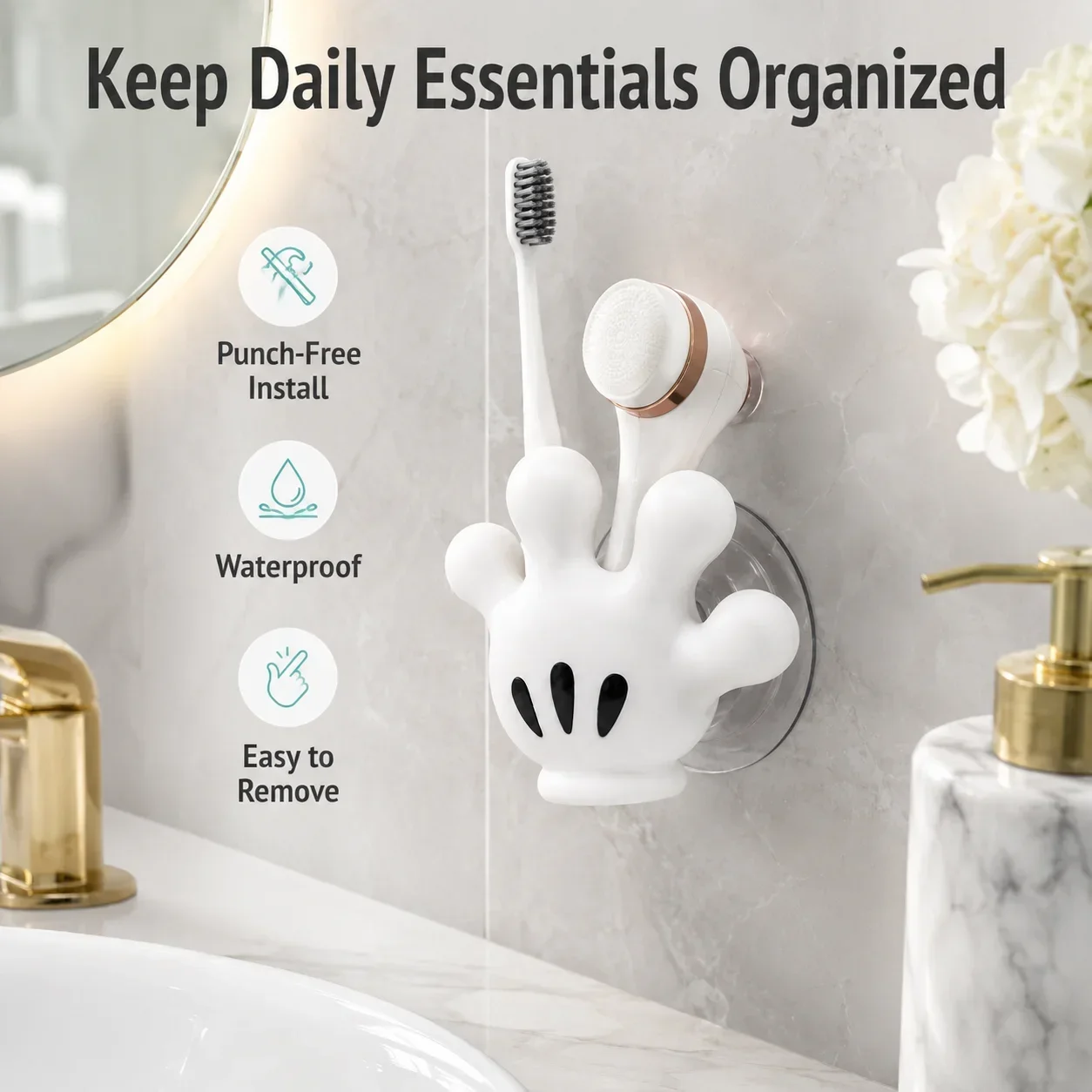 Kawaii Mickey Cartoon Hand Wall Mount Storage Rack Multifunctional Hanging Hook For Sundries Towel Keys