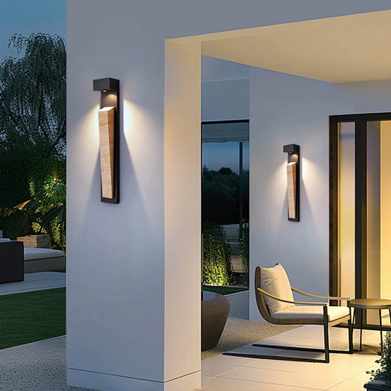 Waterproof Travertine Linear Outdoor Wall Light Luxury for Garden Villa Terrace Entryway Lighting  Home Room Decor Led Lamp
