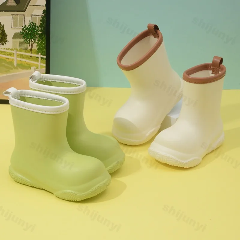 Children's Rain Boots Fashion Multiple Colors Outdoor Non Slip Girls Boys Rainboots EVA  Soft Sole Warm Cotton Waterproof Shoes