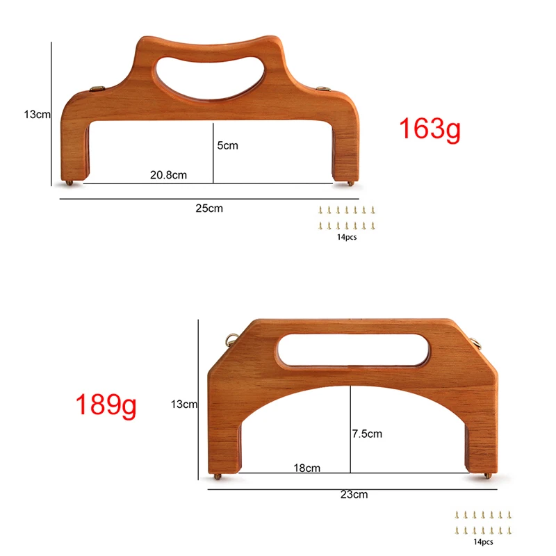 1PC 25cm*13cm/23cm*13cm Wood Handle Women's Handbag Handmade Sewing Brackets Frame Kiss Clasp Making Bags DIY Purse Accessories