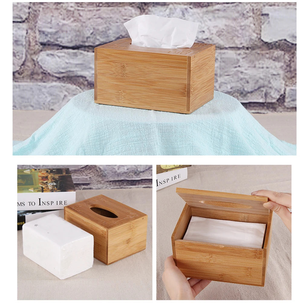 Porta fazzoletti di bambù 16X12X8.8Cm rettangolare ecologico da tavolo per soggiorno cucina bagno ufficio casa