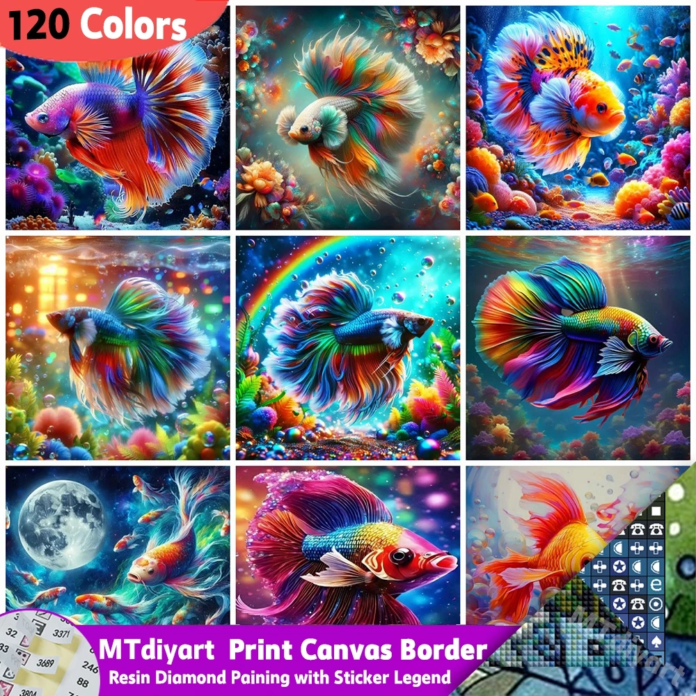 Guppy Fish 120 Colors Resin Diamond Painting Print Canvas Border Sticker Legend Home 5D Diy Mosaic Animal Famtasy Craft Kit