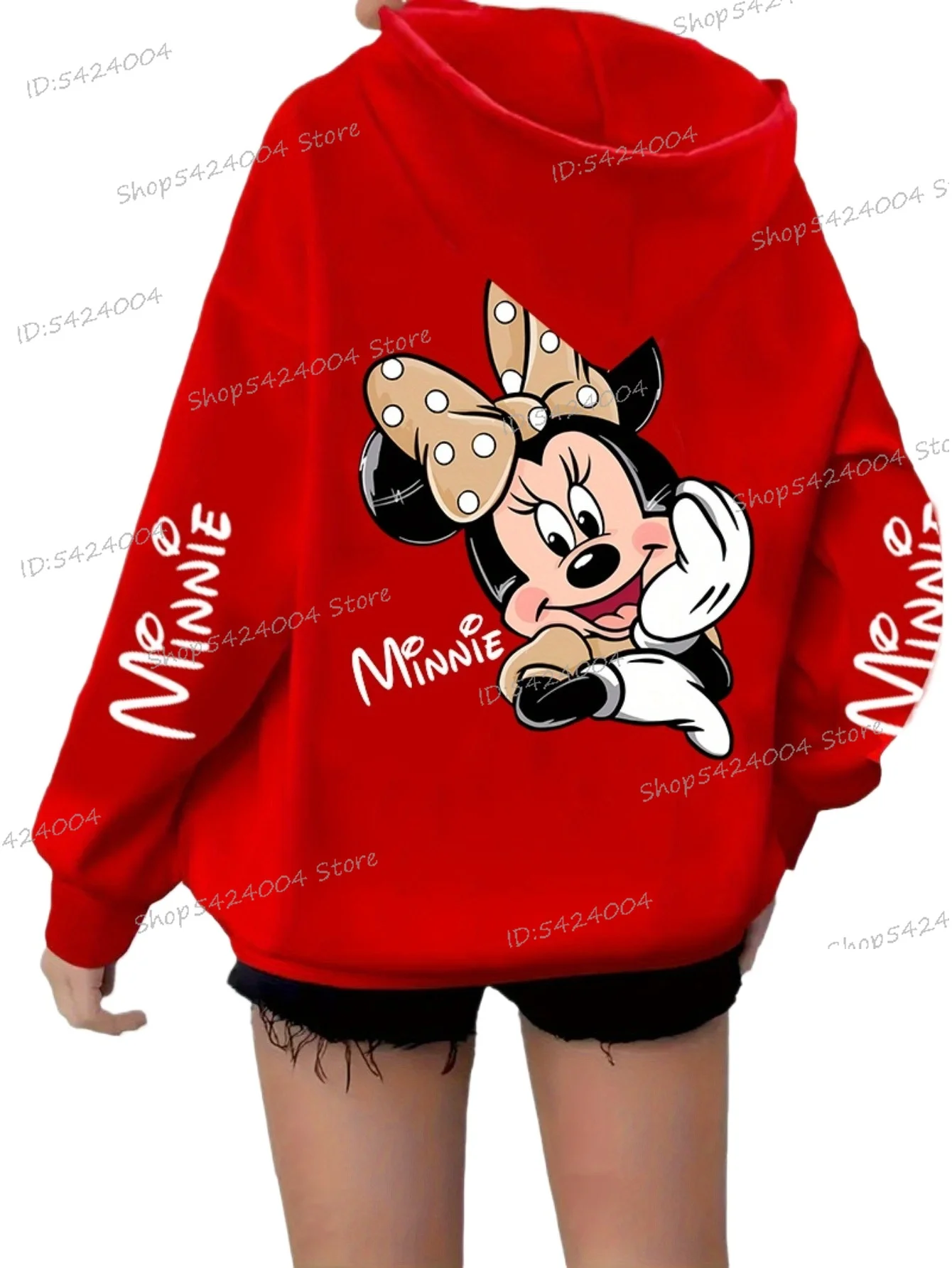 سترة بغطاء للرأس مطبوعة على شكل ميني ماوس مع جيوب للخريف والشتاء وجيوب أمامية كاجوال بتصميم جرافيك "MINNIE" ملابس حريمي